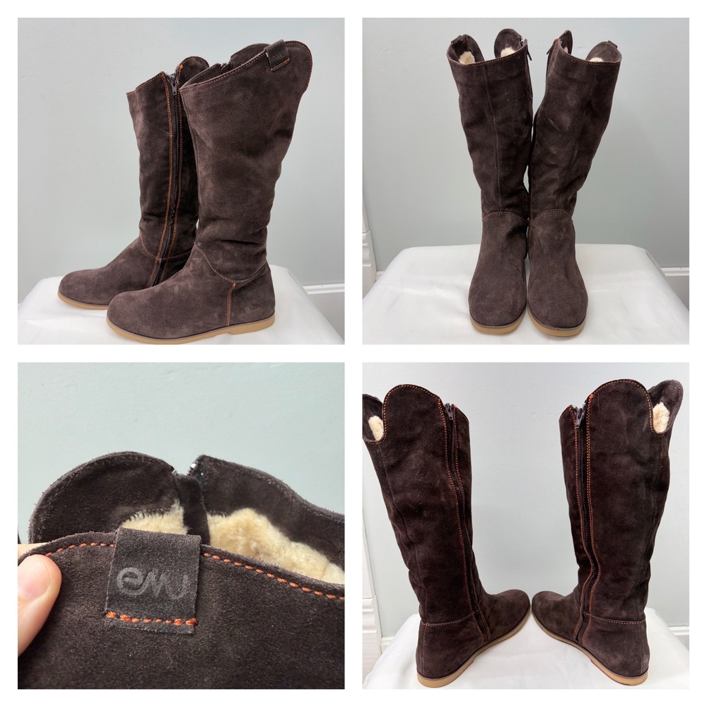 Emu Kings Cross W10036 Brown Suede Leather Sheepskin Lined Tall Boots Women's 10